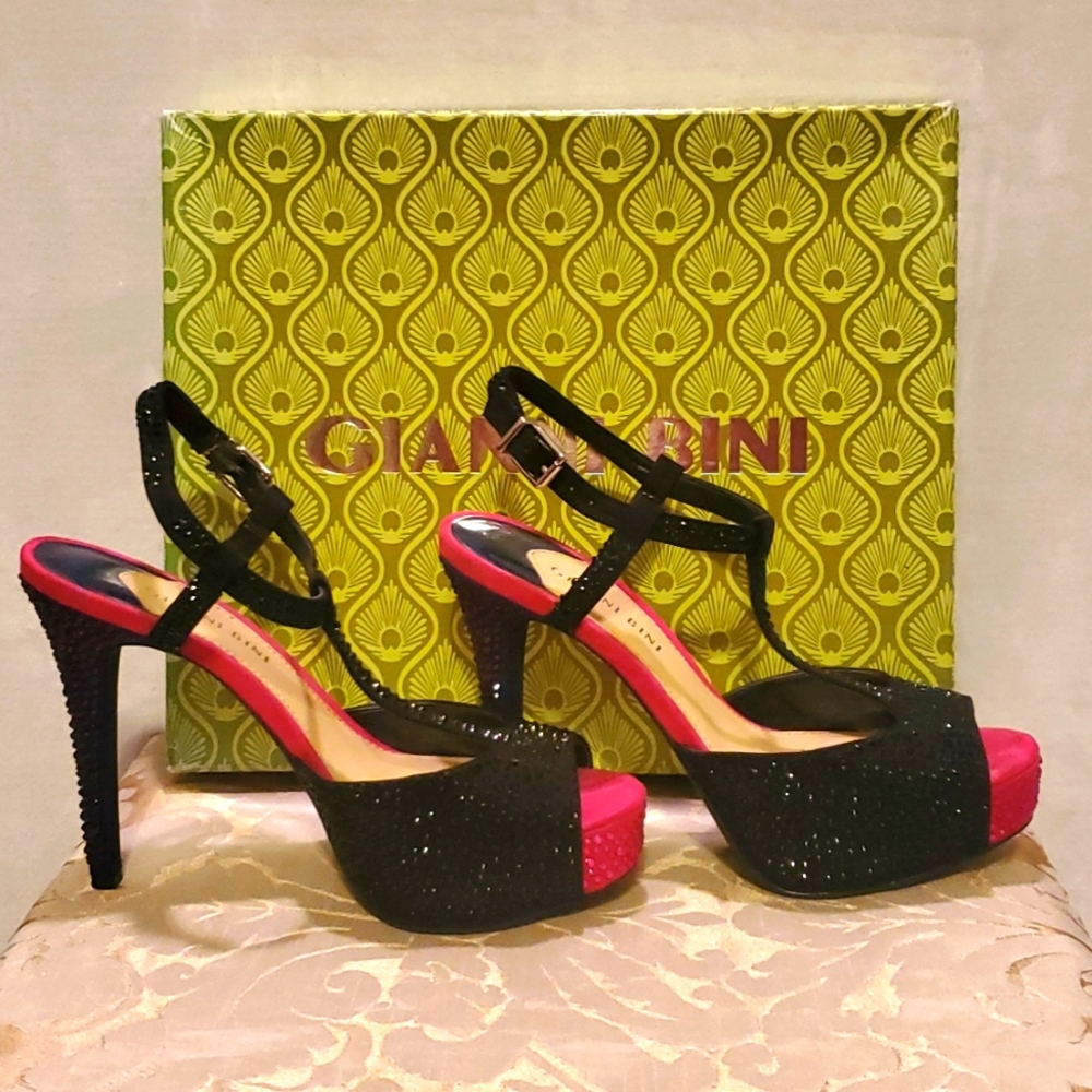 Gianni Bini Tiara - Black Slingbacks w/ Rhinestones Dk Purp Heel / Hot P…